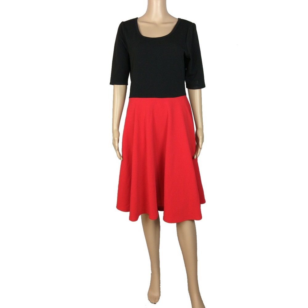 Lularoe black + red fit and flare dress